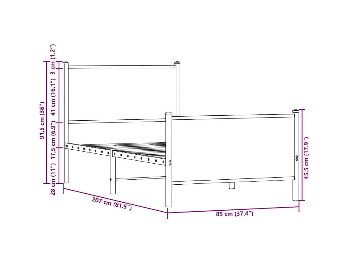 Cadre de lit en métal sans matelas chêne sonoma 80x200 cm