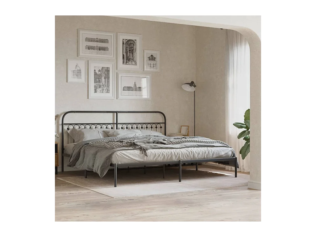 Bedframe met hoofdbord metaal zwart 193x203 cm