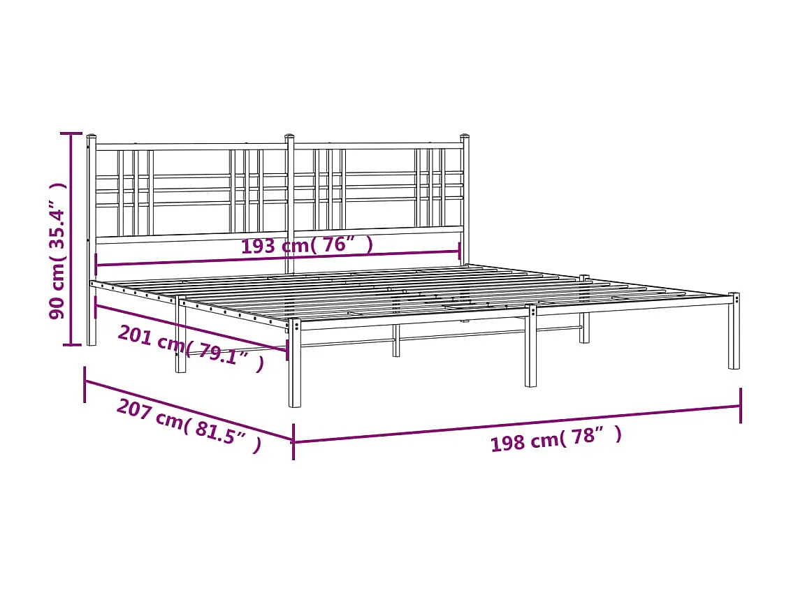 Cadre de lit métal sans matelas avec tête de lit noir 193x203cm