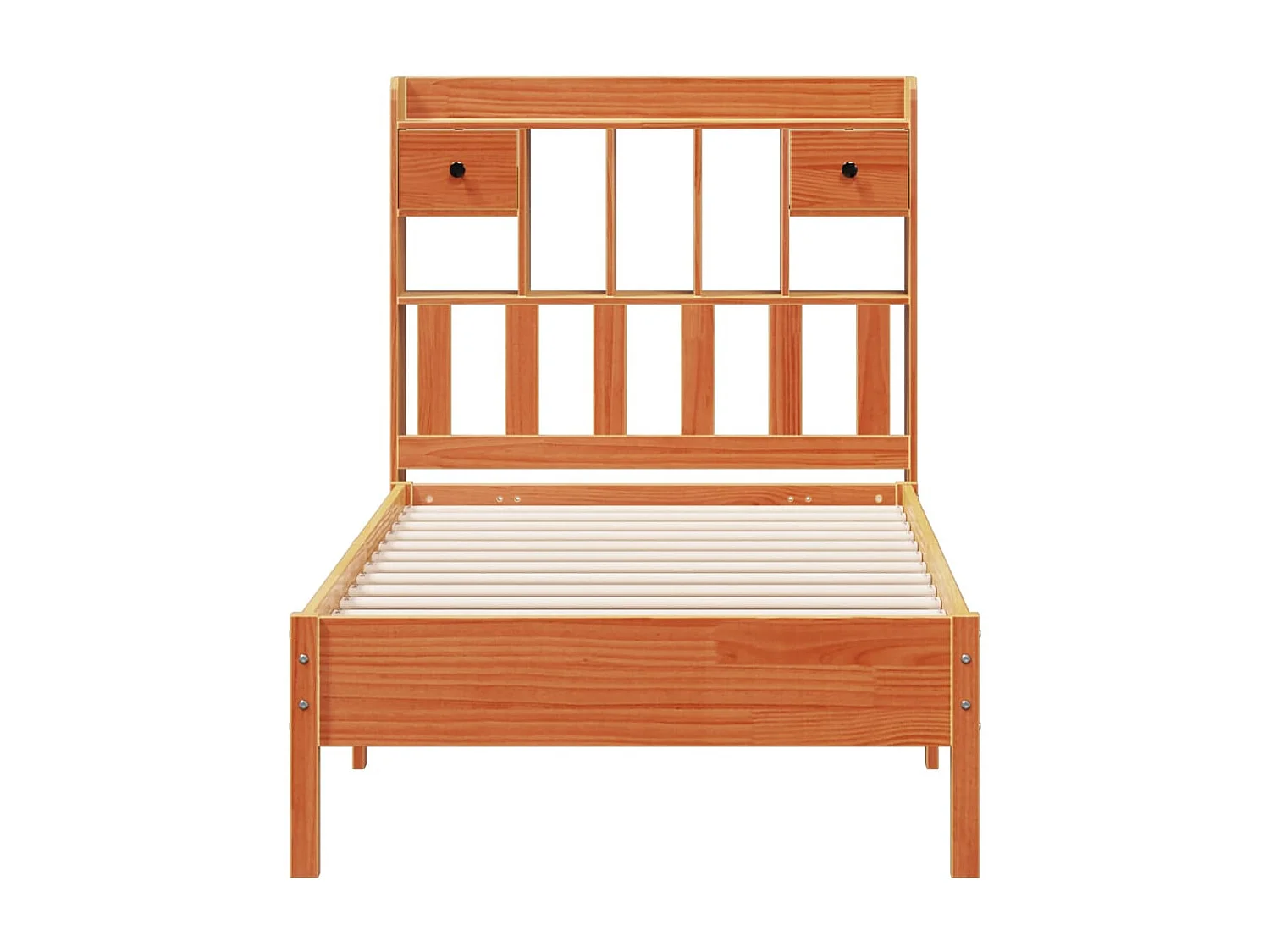 Massivholzbett mit Regal ohne Matratze Wachsbraun 90x200 cm