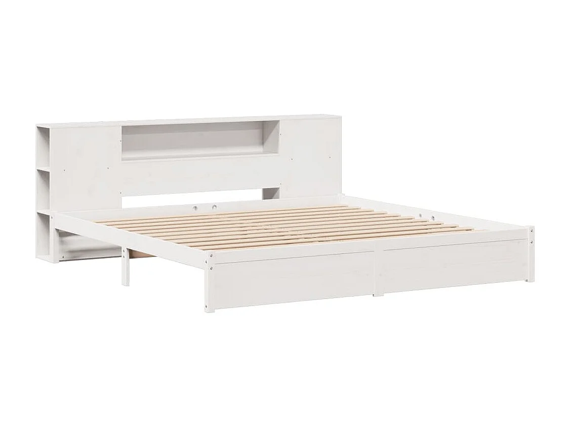 Lit bibliothèque sans matelas blanc 200x200 cm bois pin massif
