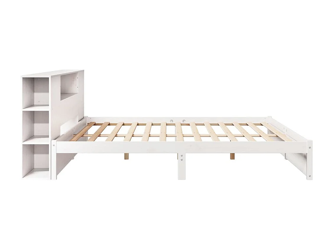 Lit bibliothèque sans matelas blanc 200x200 cm bois pin massif