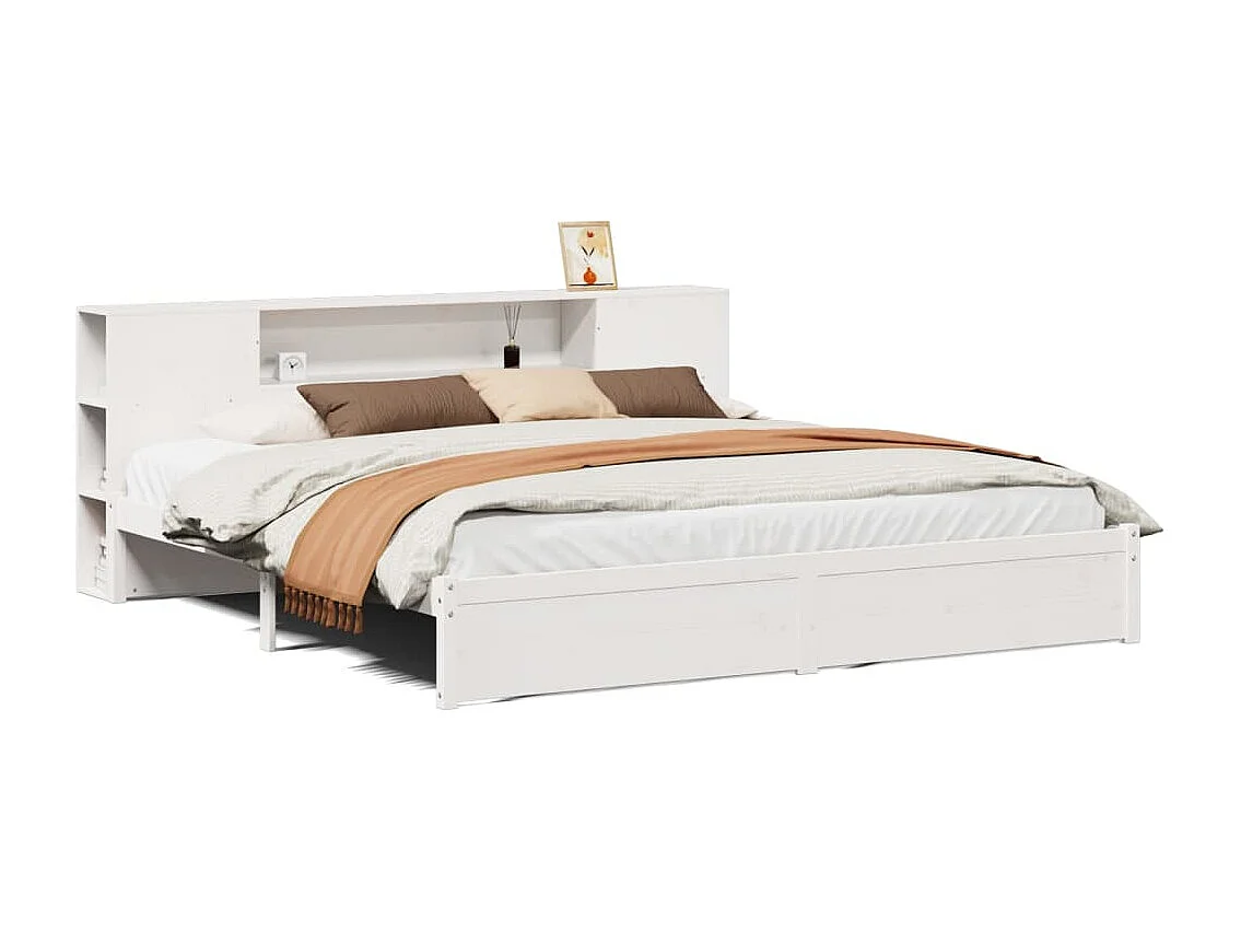 Cama com estante sem colchão 200x200 cm pinho maciço branco