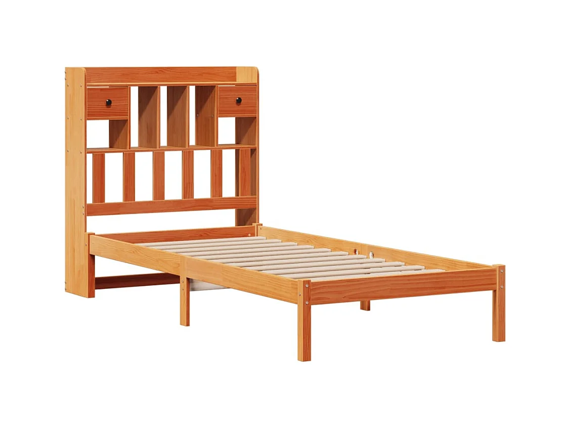 Bed met boekenkast zonder matras grenenhout wasbruin 100x200 cm