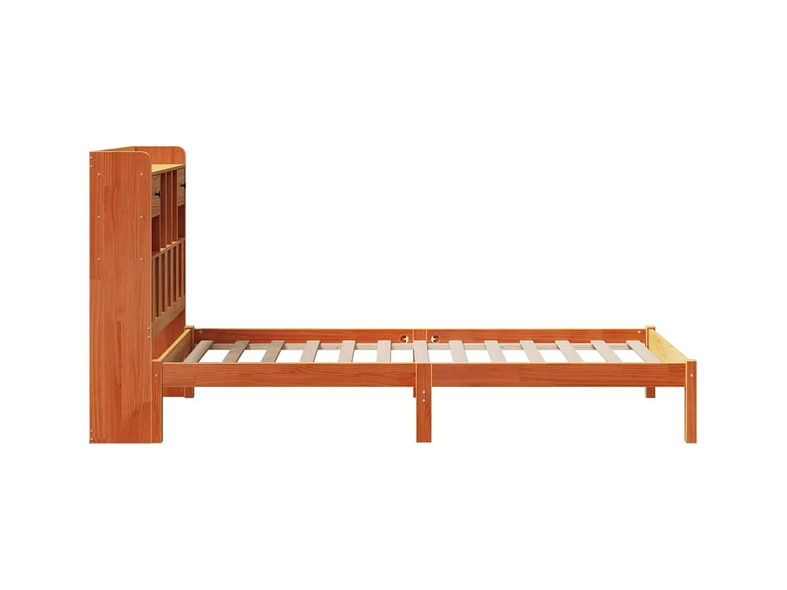 Bed met boekenkast zonder matras grenenhout wasbruin 100x200 cm