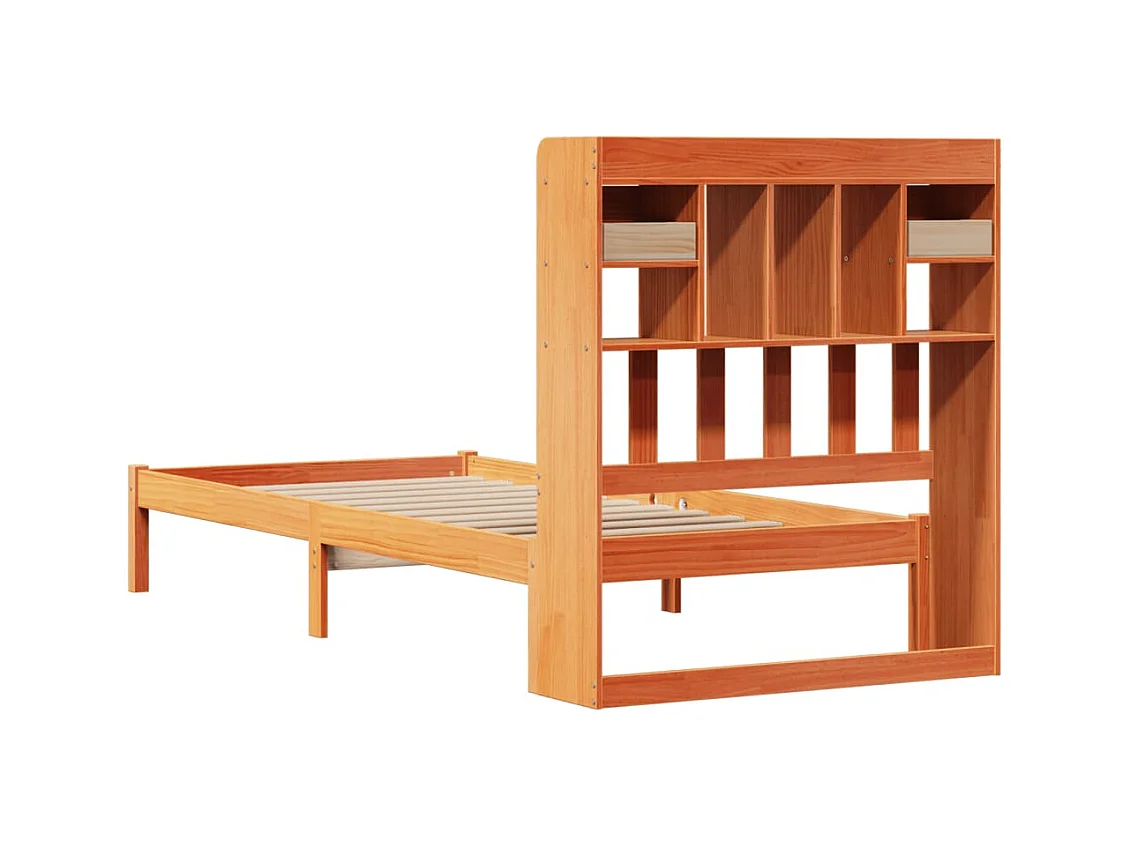 Bed met boekenkast zonder matras grenenhout wasbruin 100x200 cm