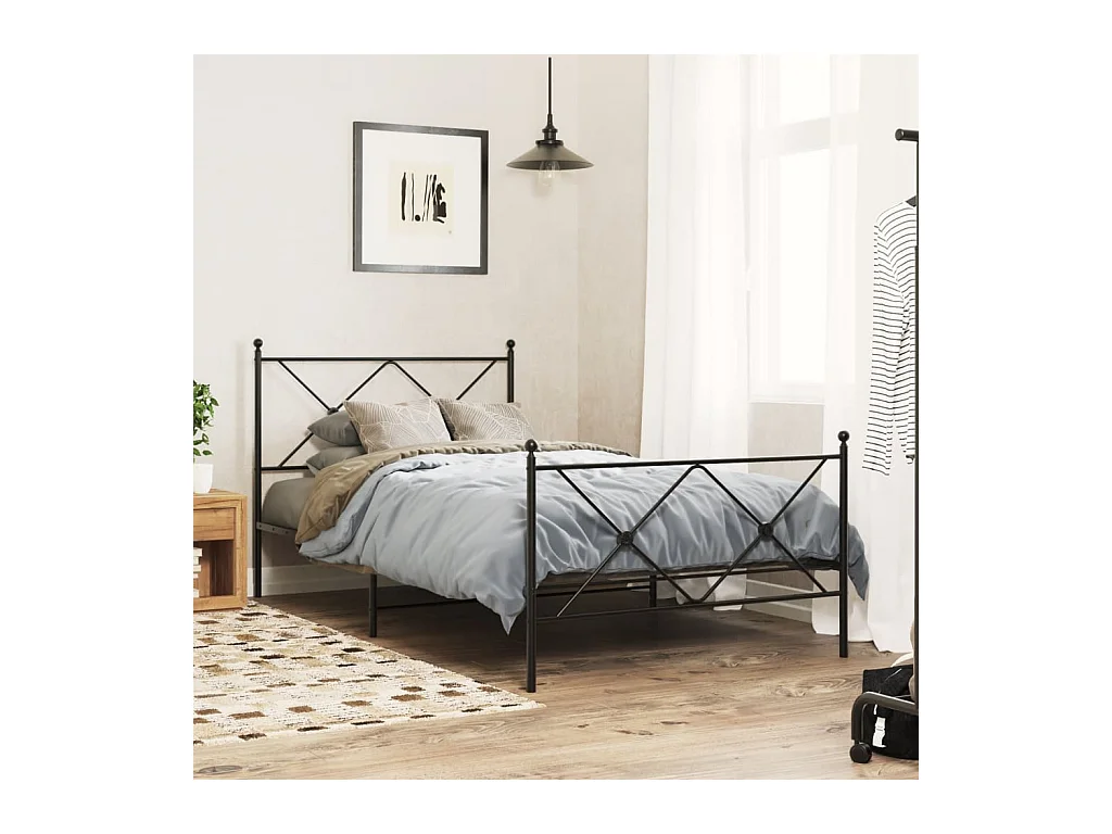 Bettgestell mit Kopf- und Fußteil Metall Schwarz 107x203 cm