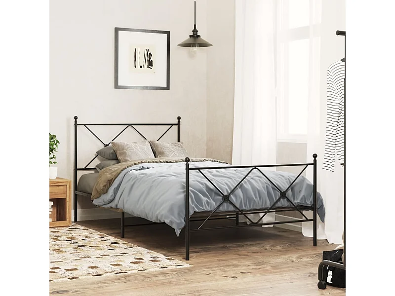 Estrutura de cama com cabeceira e pés 107x203 cm metal preto