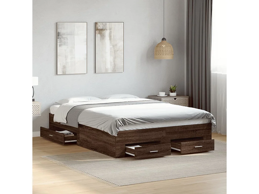 Bettgestell mit Schubladen Braun Eichen-Optik 135x190 cm
