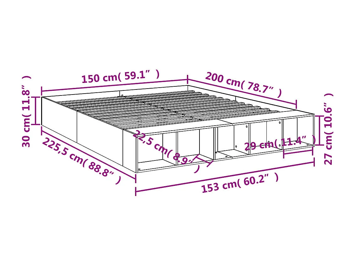 Bettgestell Sonoma-Eiche 150x200 cm Holzwerkstoff