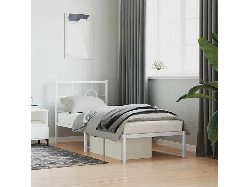 Cadre de lit métal sans matelas avec tête de lit blanc 80x200cm