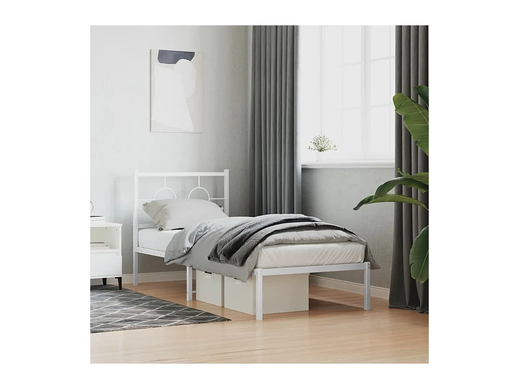 Cadre de lit métal sans matelas avec tête de lit blanc 80x200cm