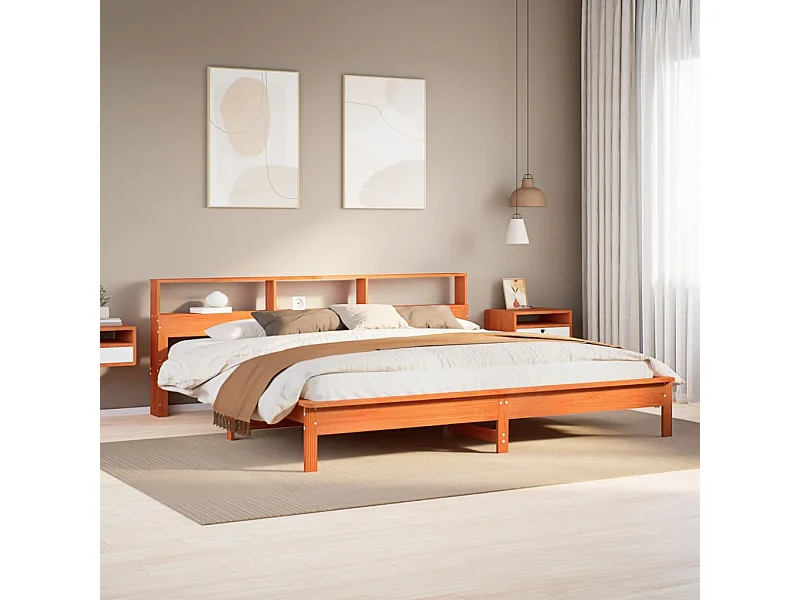 Cama sin colchón madera maciza de pino marrón cera 200x200 cm