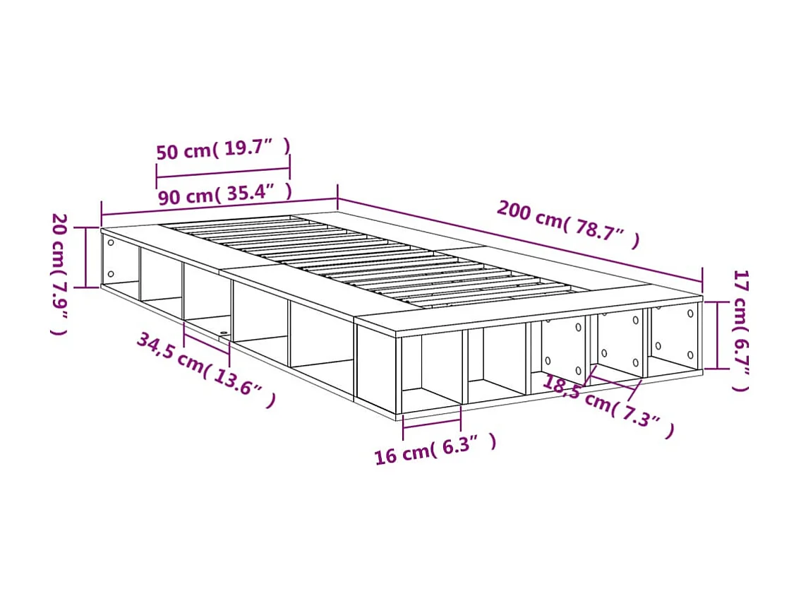 Cadre de lit sans matelas chêne marron 90x200 cm