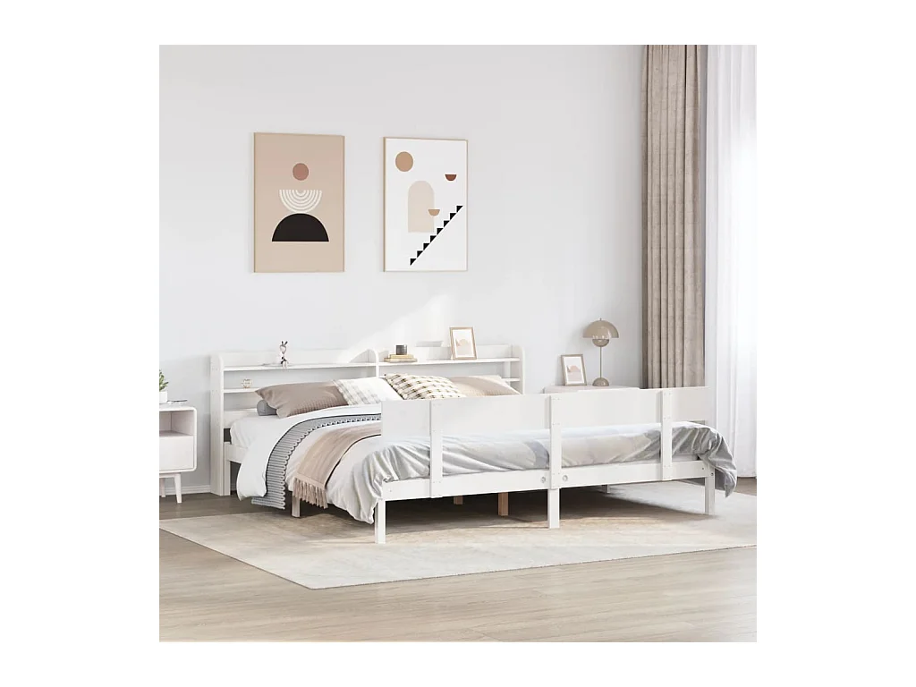 Giroletto senza Materasso Bianco 200x200 cm Legno Massello Pino