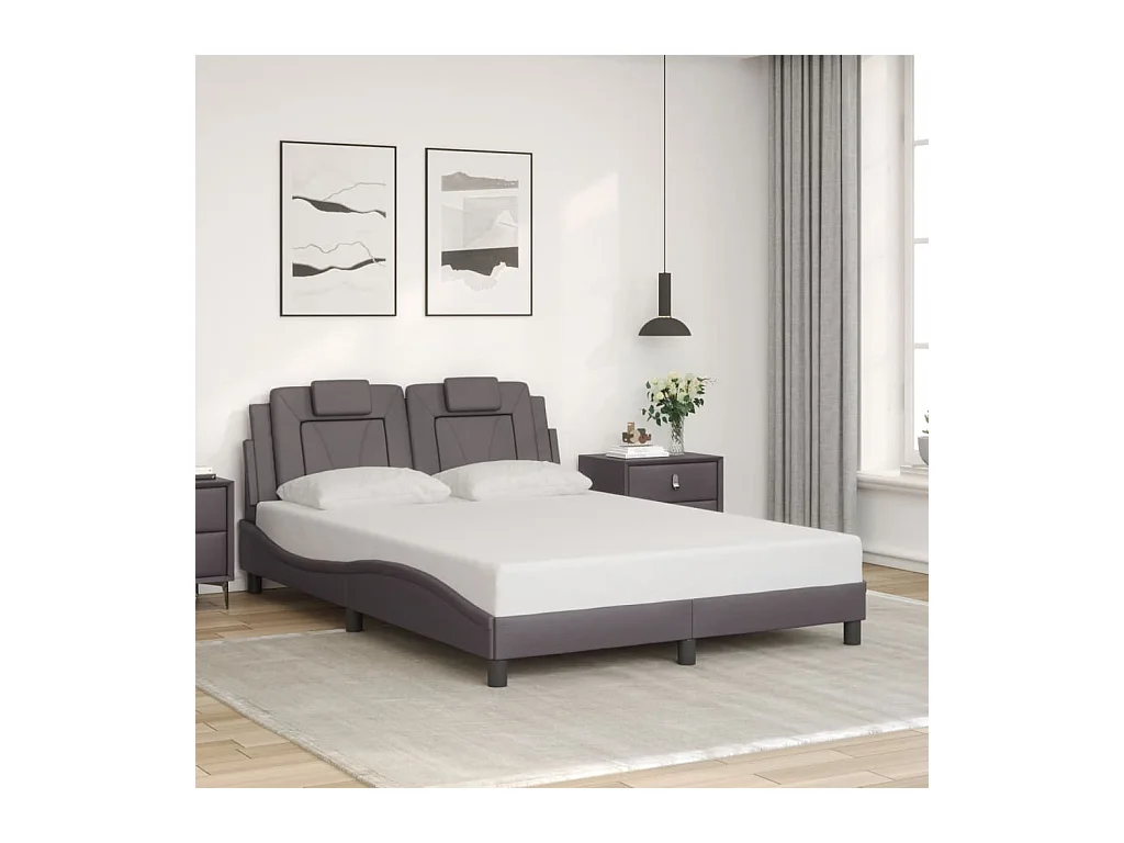 Giroletto con Testiera Grigio 140x200 cm in Similpelle
