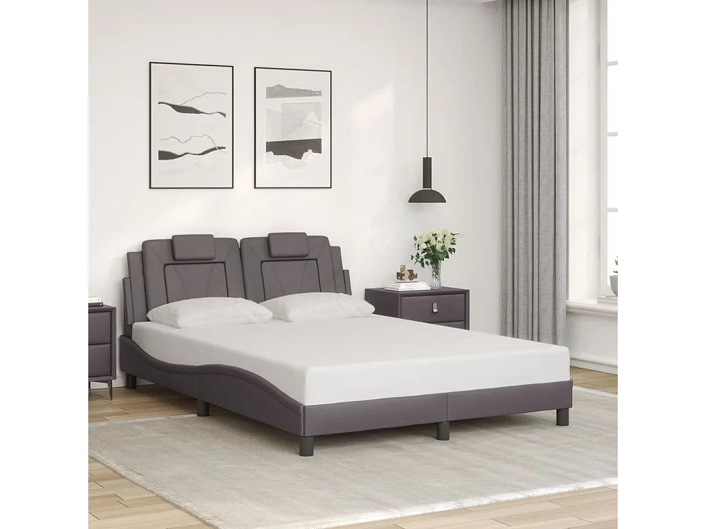 Bettgestell mit Kopfteil Grau 140x200 cm Kunstleder