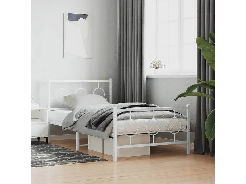 Estrutura de cama com cabeceira e pés 100x200 cm metal branco