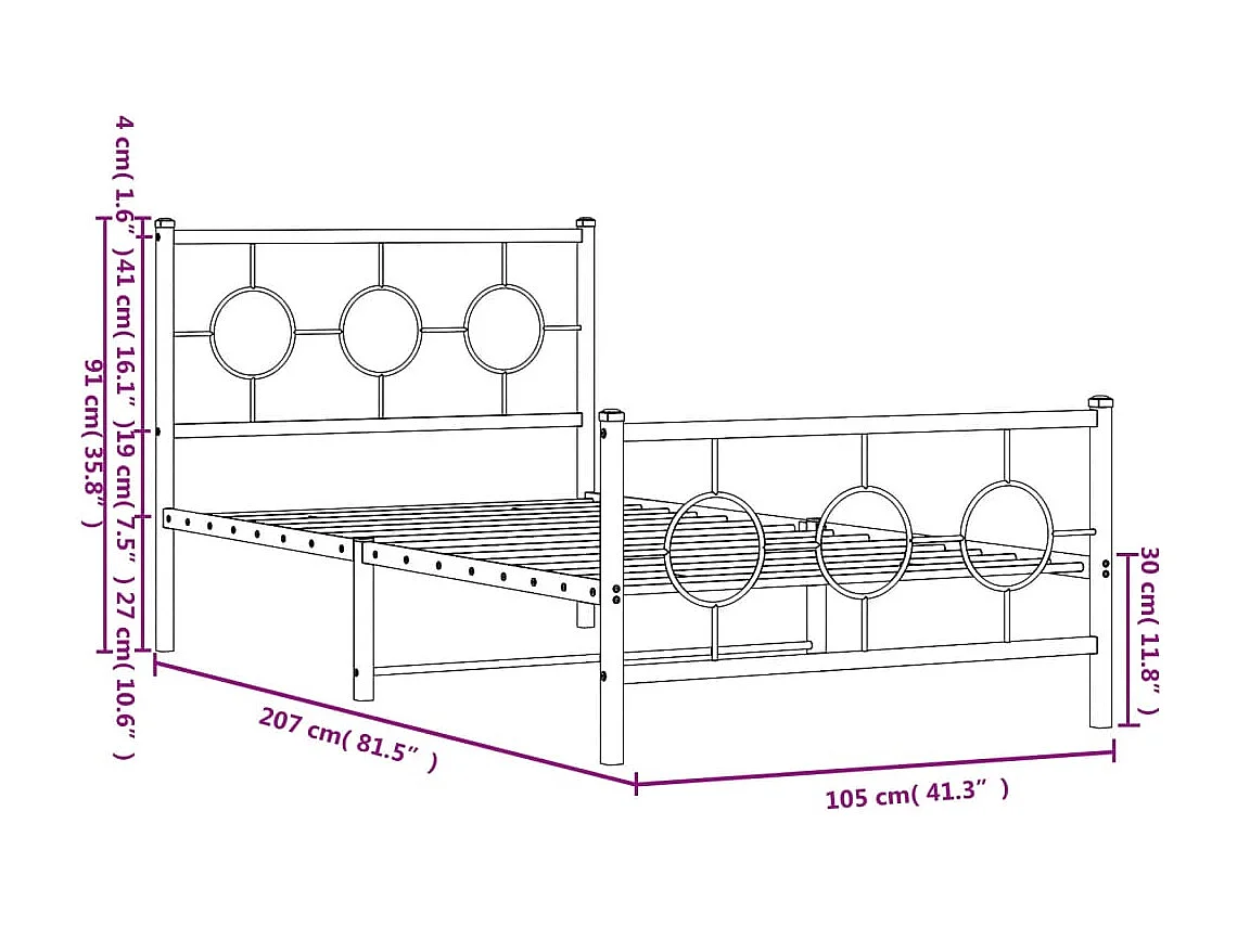 Estrutura de cama com cabeceira e pés 100x200 cm metal branco