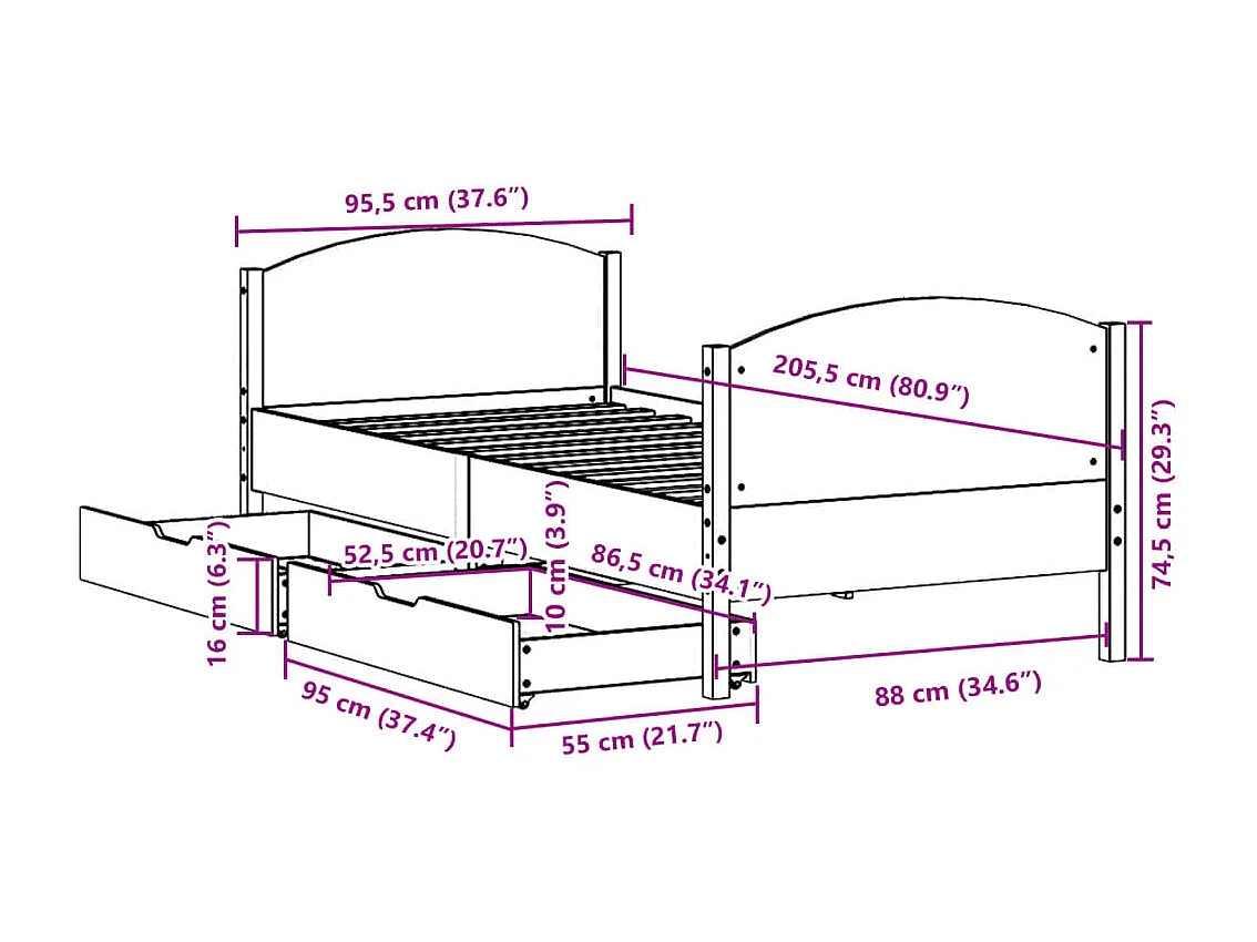 Cadre de lit sans matelas 200x200 cm bois massif de pin