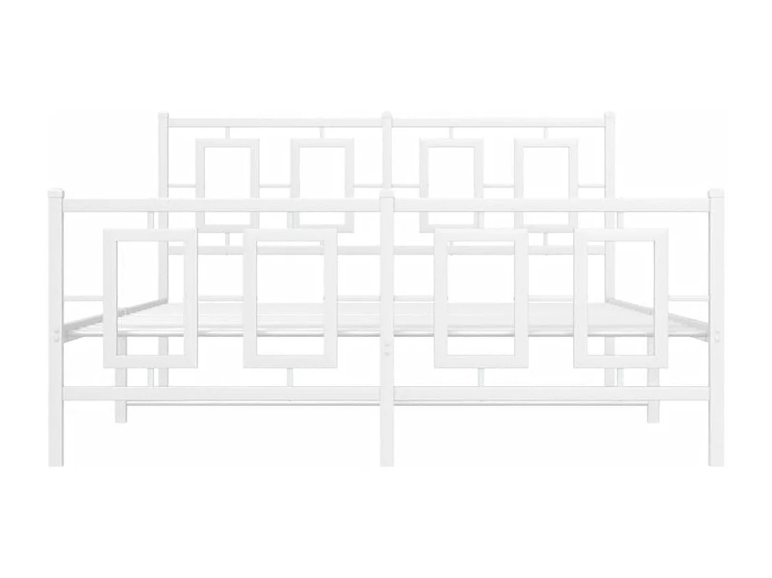 Cadre de lit métal sans matelas et pied de lit blanc 135x190 cm