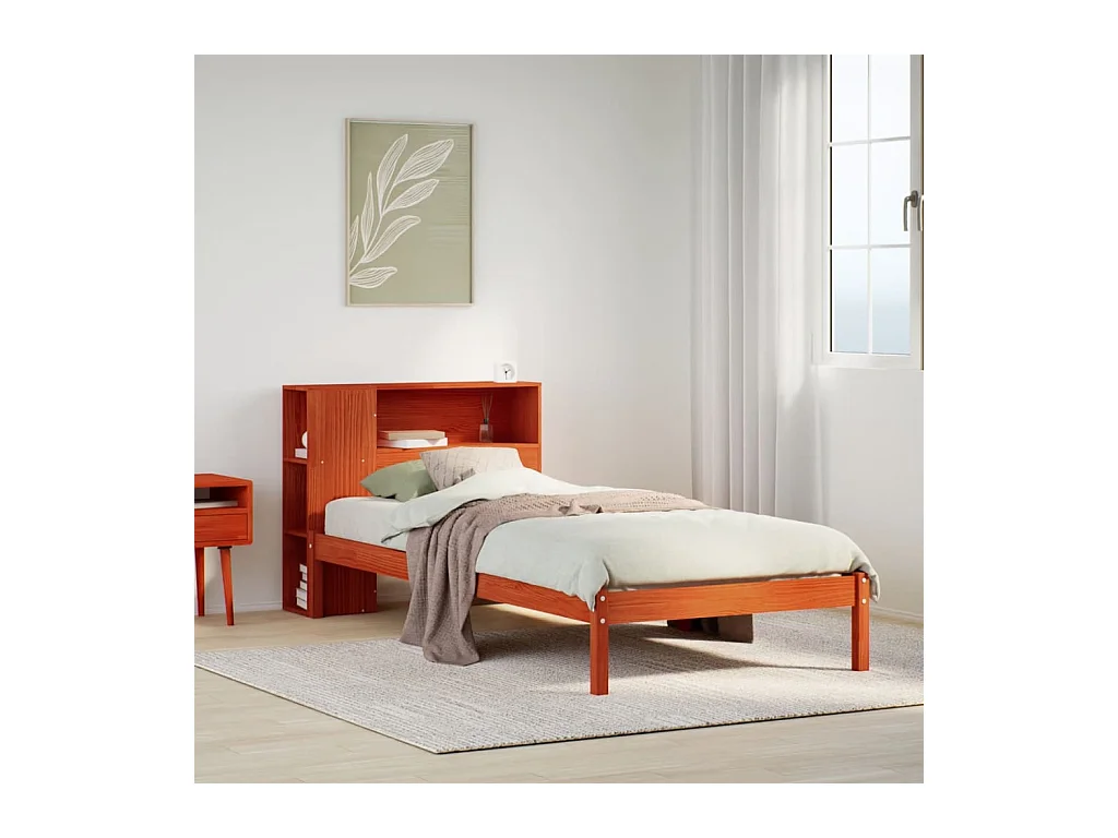 Massivholzbett mit Regal ohne Matratze Wachsbraun 75x190 cm