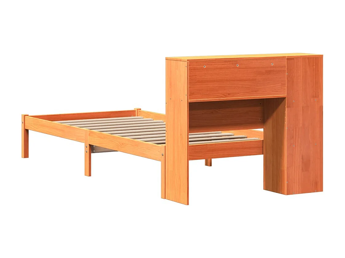 Lit bibliothèque sans matelas cire marron 75x190 cm pin massif
