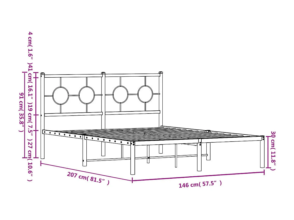 Estrutura de cama com cabeceira 140x200 cm metal preto