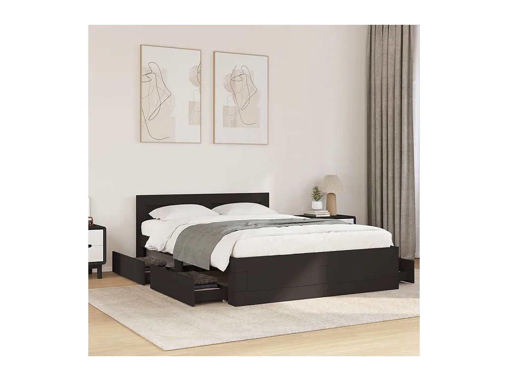 Cadre de lit avec tête de lit sans matelas noir 120x190 cm