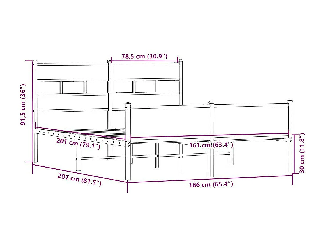 Cadre de lit en métal sans matelas chêne sonoma 160x200 cm