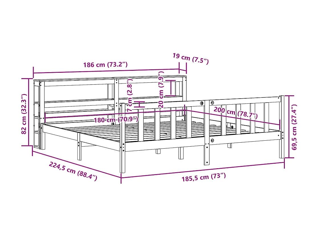 Letto senza Materasso Bianco 180x200 cm Legno Massello di Pino
