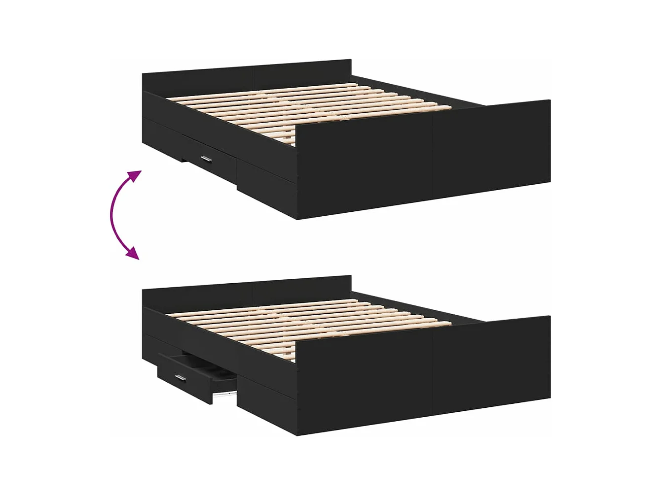 Cadre de lit avec tiroirs sans matelas noir 135x190 cm