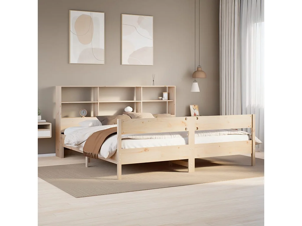 Massivholzbett mit Regal ohne Matratze 180x200 cm Kiefer