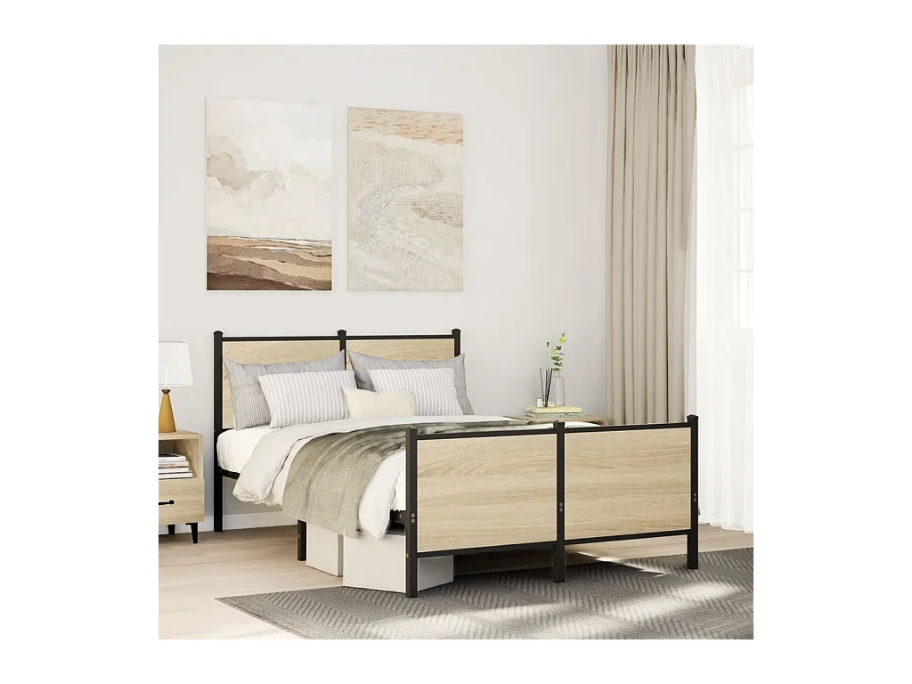 Cadre de lit en métal sans matelas chêne sonoma 120x200 cm
