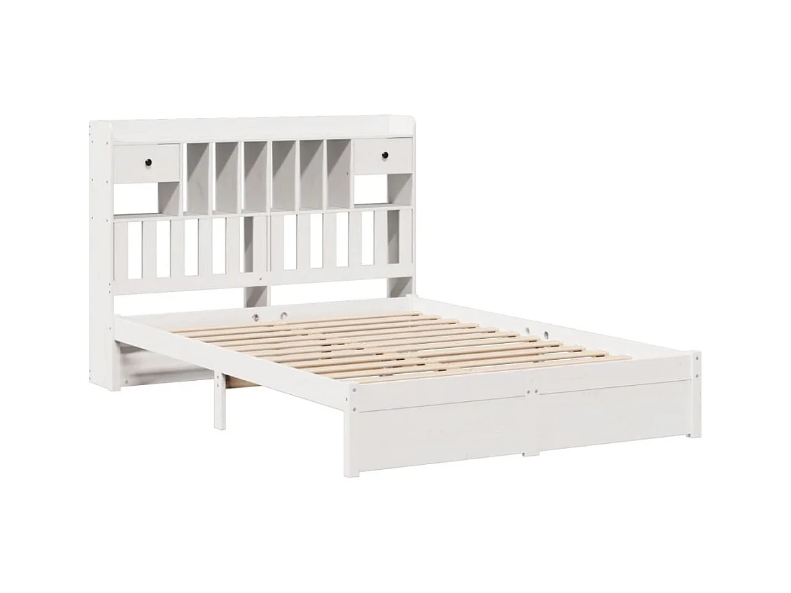 Lit bibliothèque sans matelas blanc 140x190 cm bois pin massif
