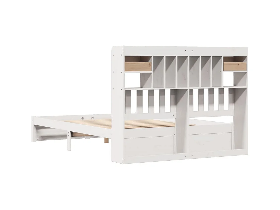 Lit bibliothèque sans matelas blanc 140x190 cm bois pin massif