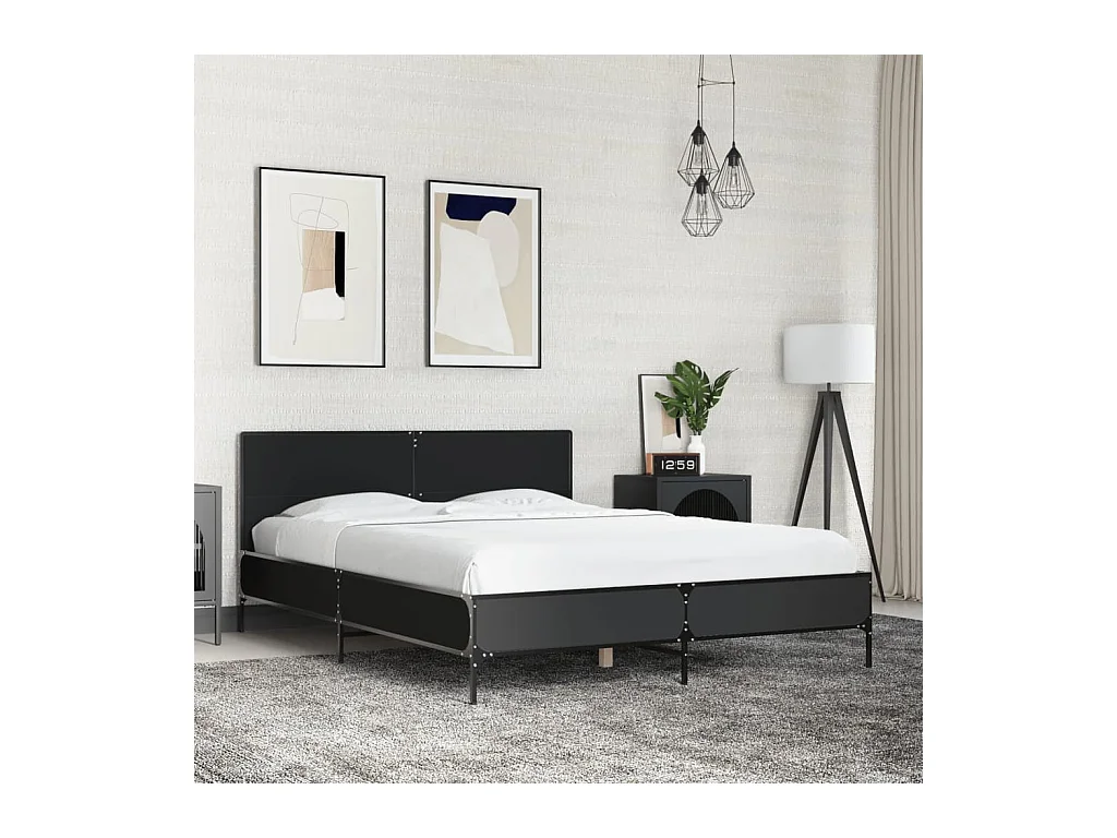 Bedframe LED bewerkt hout metaal zwart 140x190 cm
