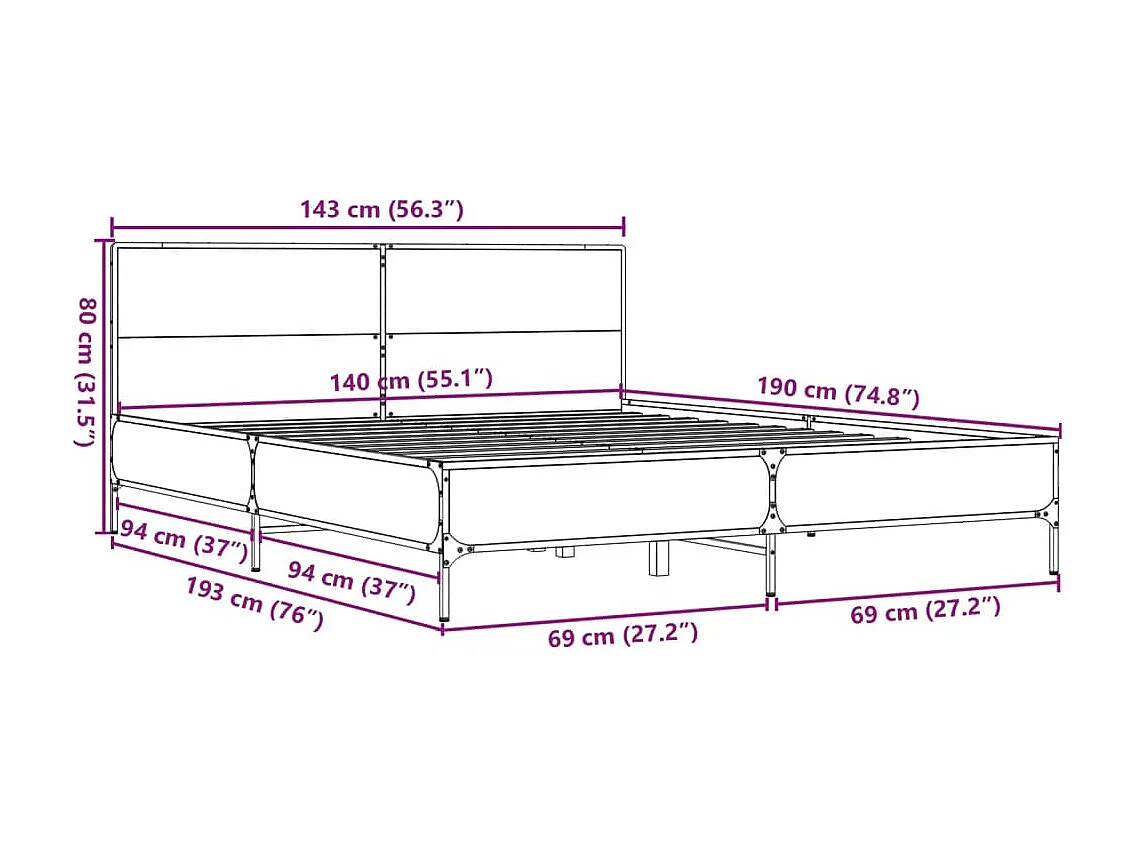 Cadre de lit sans matelas noir 140x190 cm