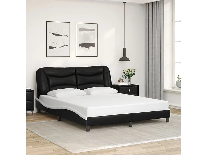 Cadre de lit sans matelas noir et blanc 160x200 cm similicuir