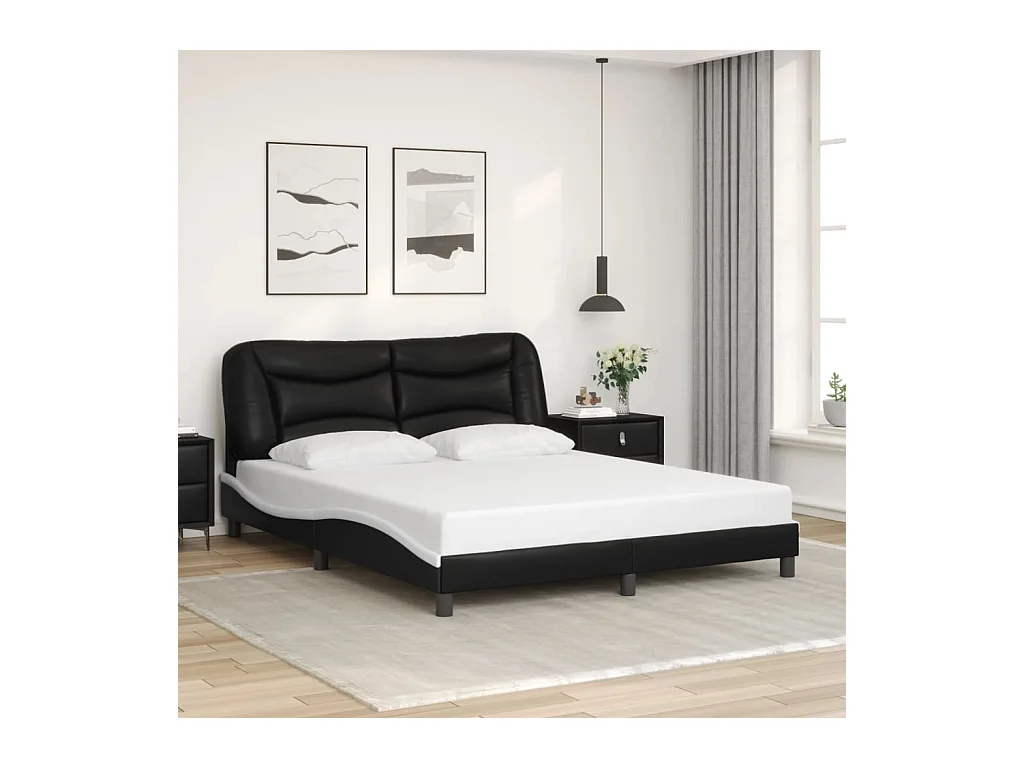 Cadre de lit sans matelas noir et blanc 160x200 cm similicuir