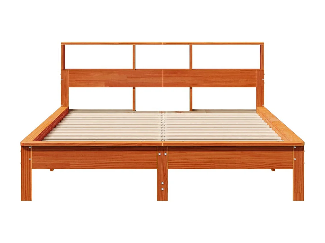 Cama sin colchón madera maciza de pino marrón cera 160x200 cm