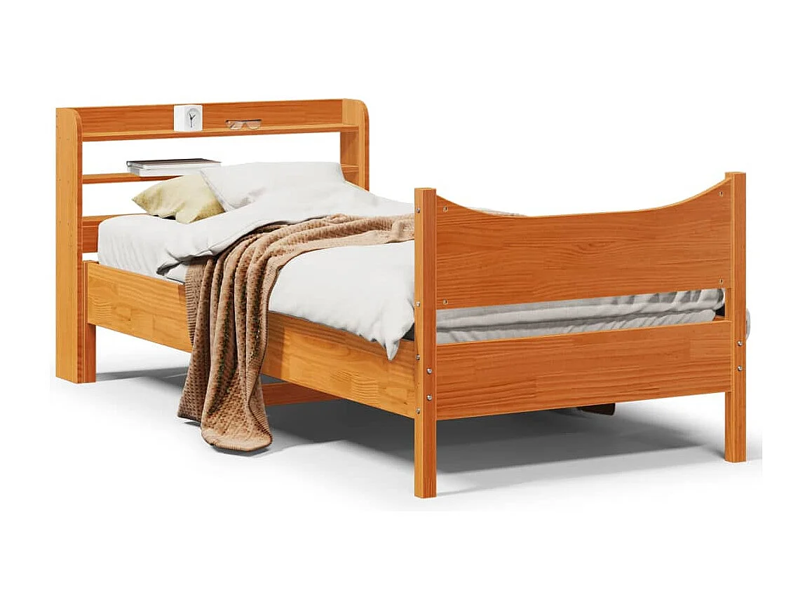 Bedframe met hoofdbord massief grenenhout wasbruin 75x190 cm