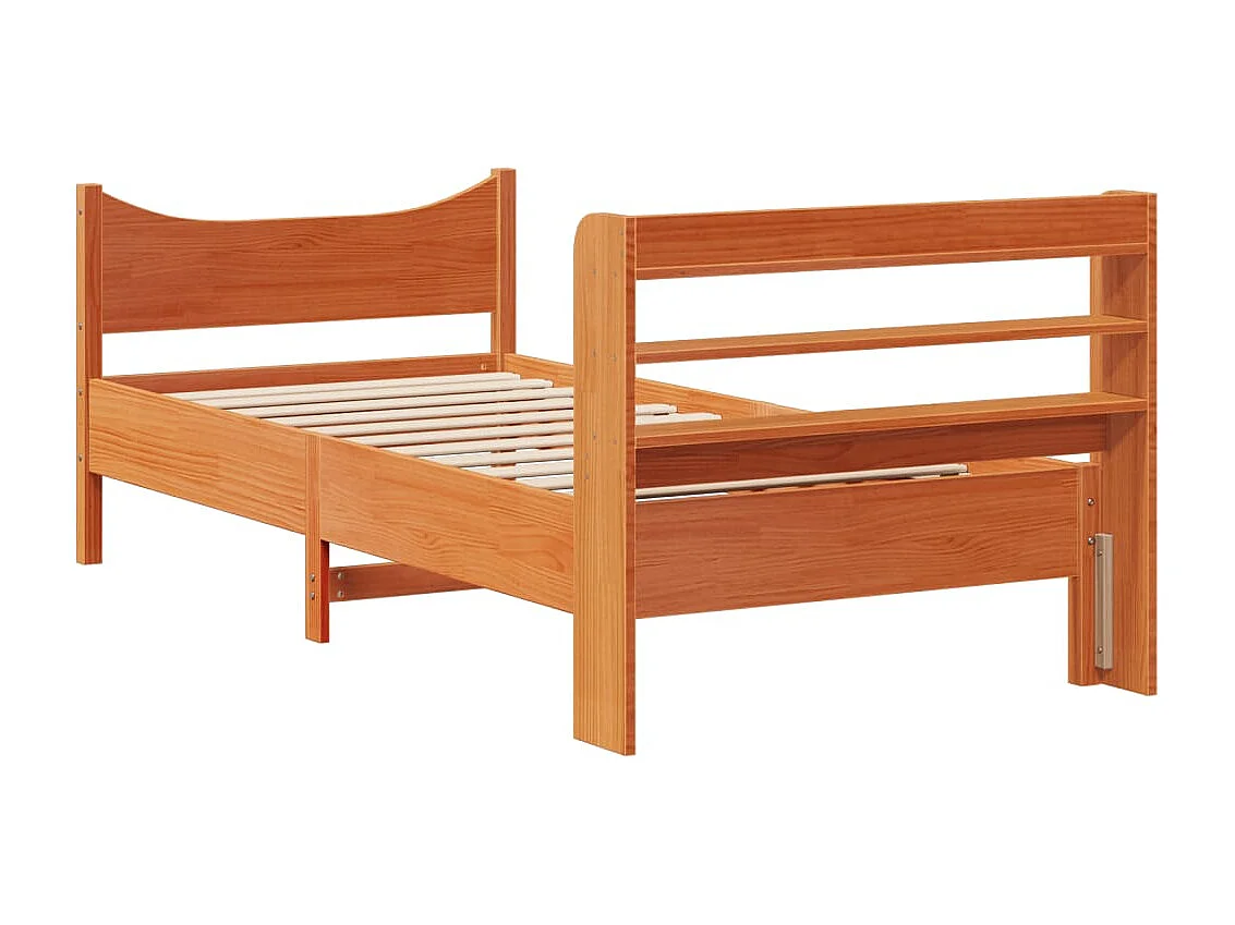 Bedframe met hoofdbord massief grenenhout wasbruin 75x190 cm