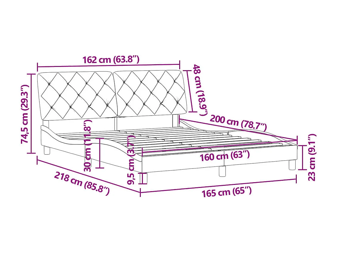Cadre de lit métal sans matelas et tête de lit blanc 107x203 cm