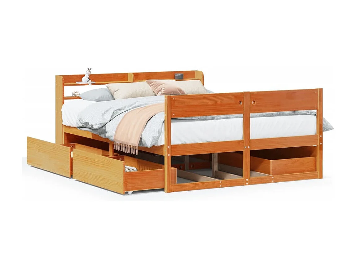 Cadre de lit sans matelas cire marron 120x190cm bois pin massif