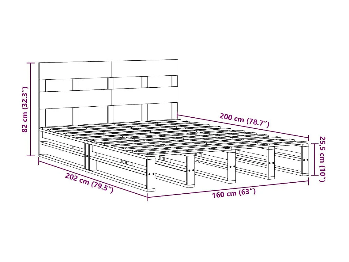 Cadre de lit sans matelas 160x200 cm bois massif de pin