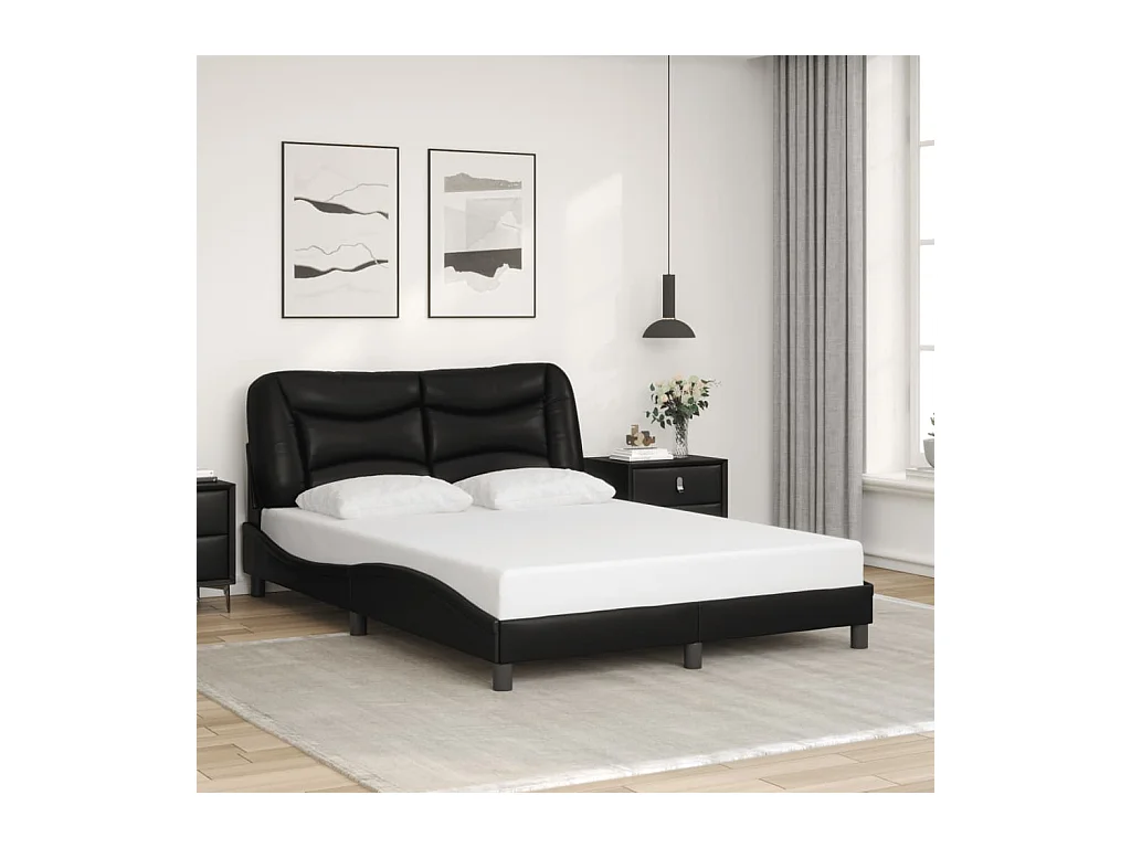 Estructura de cama sin colchón cuero sintético negro 120x200 cm