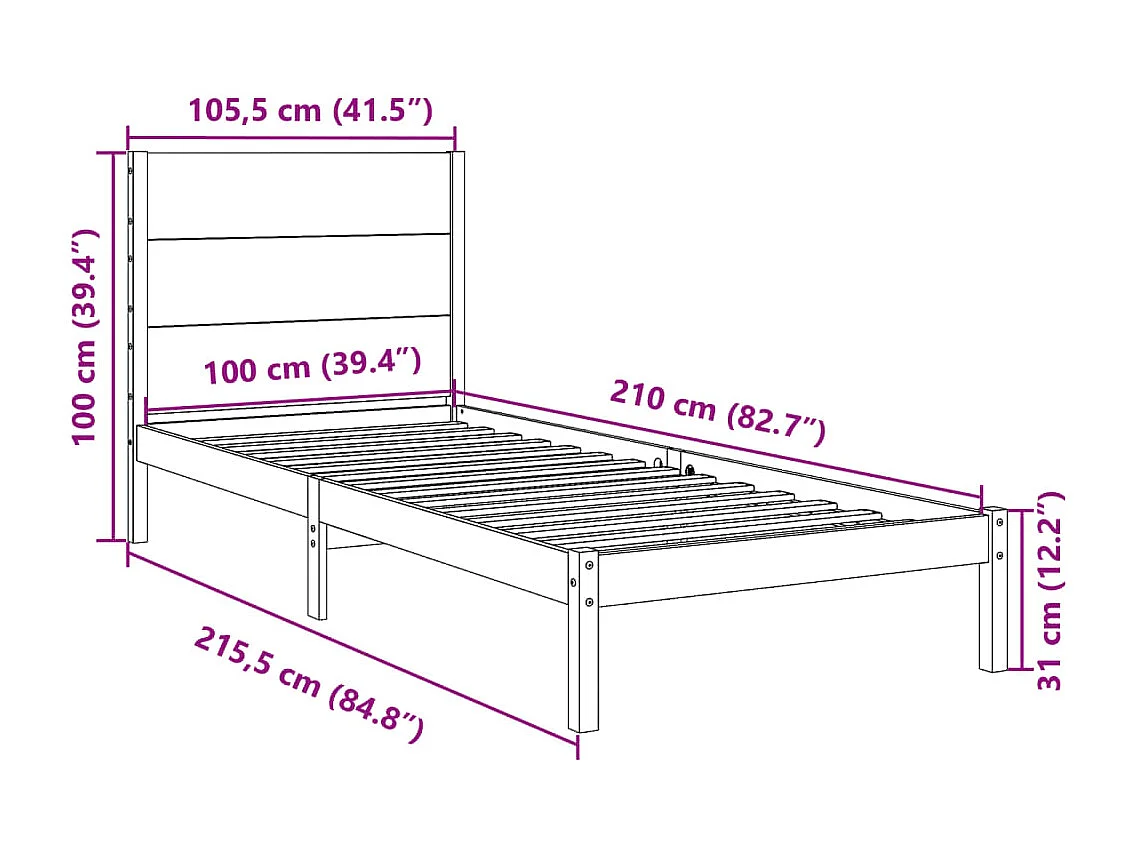 Giroletto Extra Lungo senza Materasso 100x210 cm Legno Massello