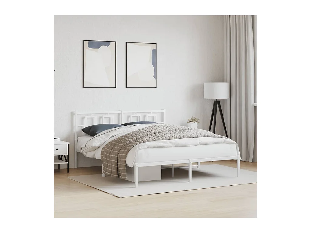 Cadre de lit métal sans matelas et tête de lit blanc 150x200 cm