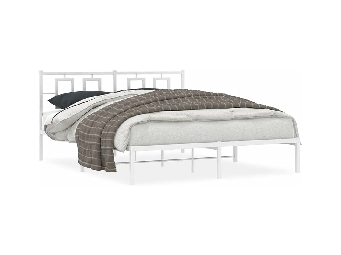 Cadre de lit métal sans matelas et tête de lit blanc 150x200 cm